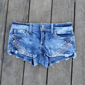 SOLD - Almost Famous Acid Wash Embroidered Shorts
